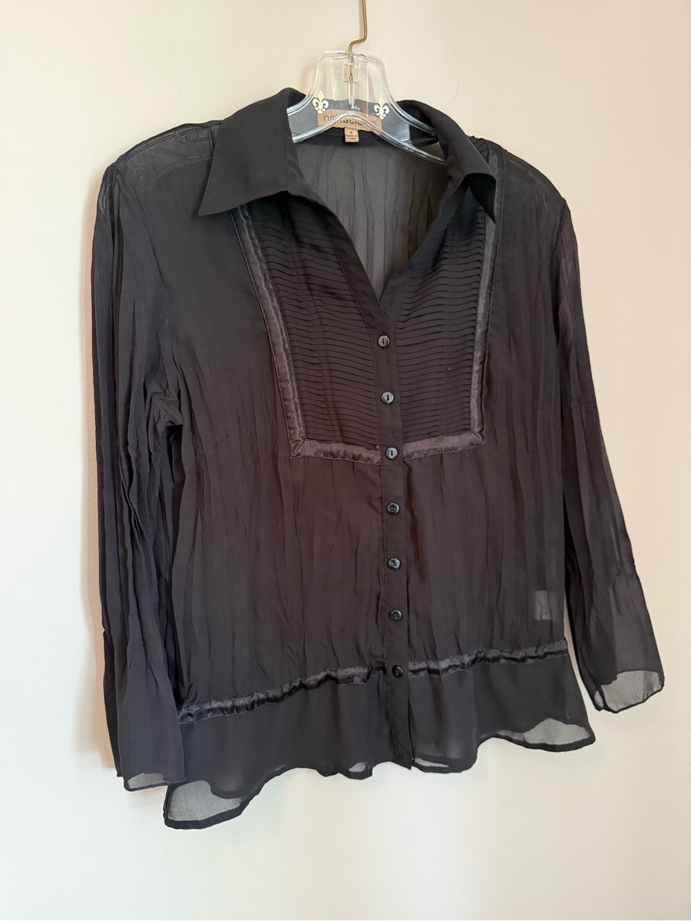 Notations Women's Black Sheer Button-Front Blouse